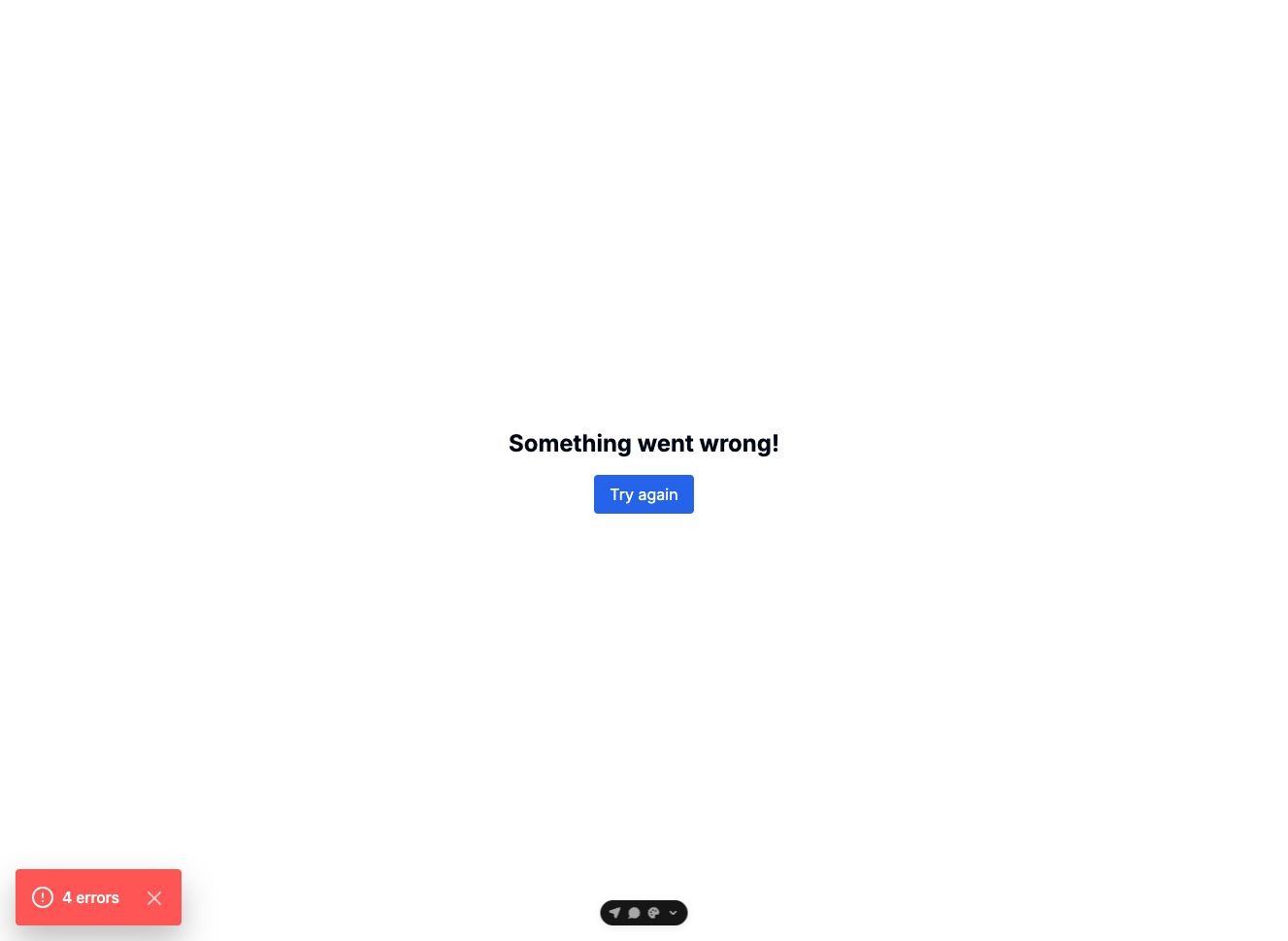 Before fix: dataset detail route shows a Something went wrong error boundary