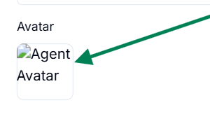 Agent editor showing a broken avatar image before the durable delivery URL fix