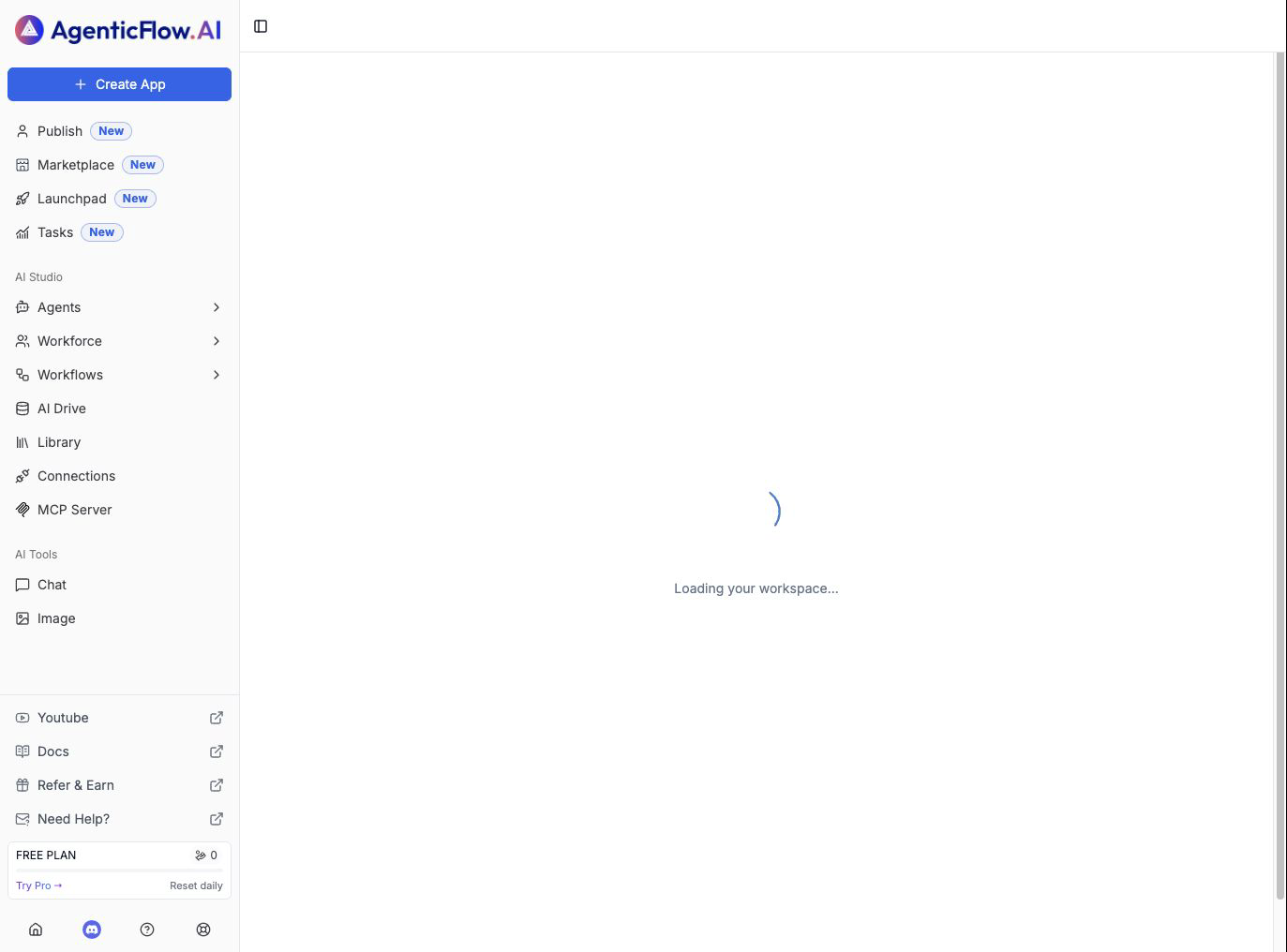 AgenticFlow Tasks page showing visible loading progress