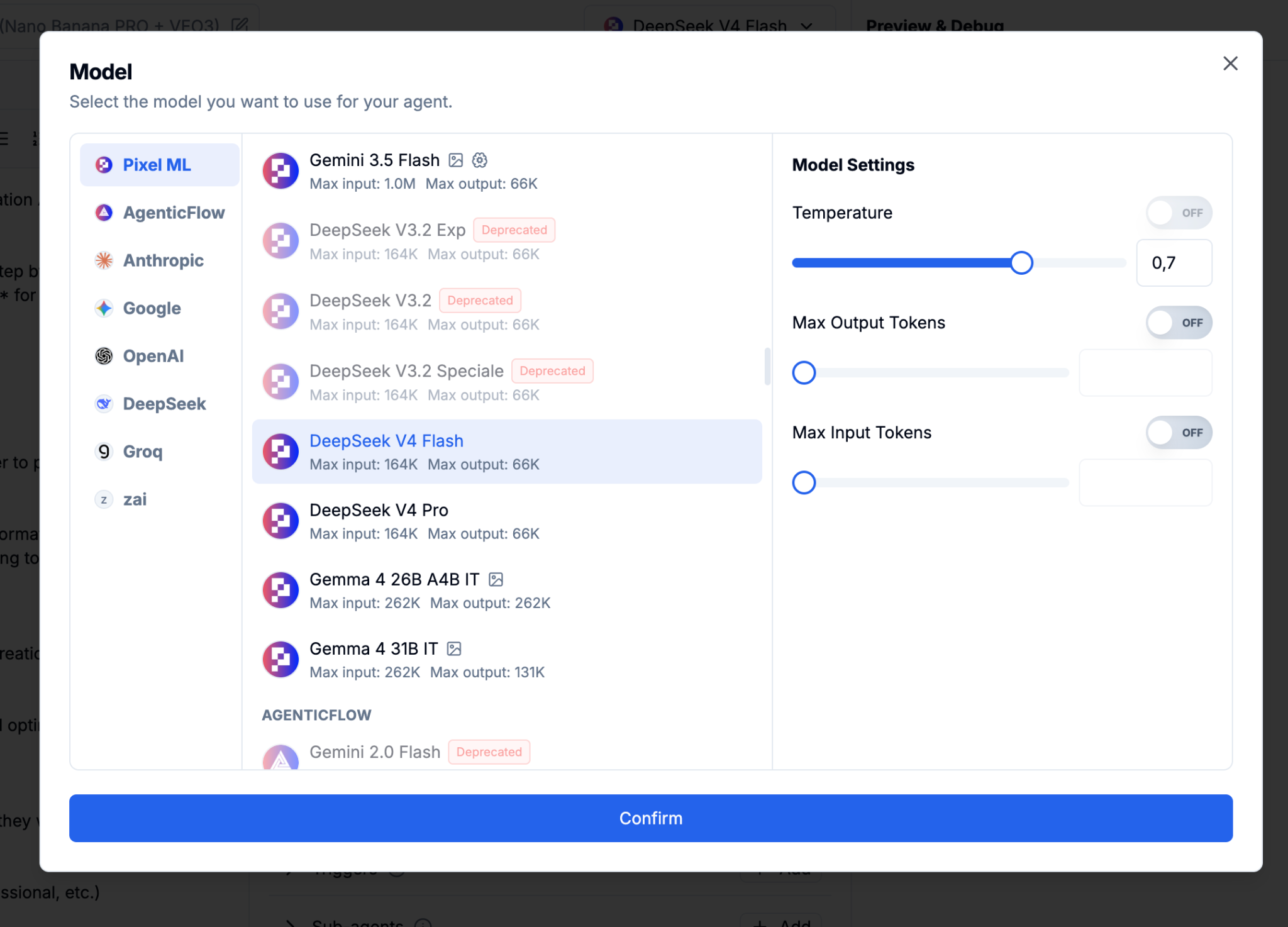 Deprecated model badges in the model selector