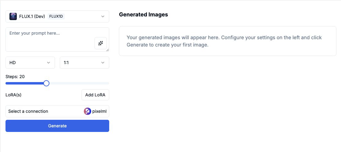 AgenticFlow image creation form with generation controls